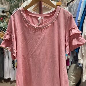 NY Collection Pink Ruffle Sleeve Tee